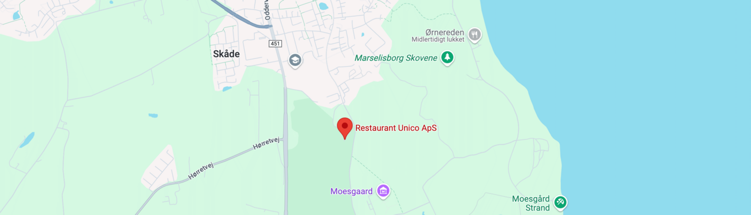 Kort med visning af placering af Restaurant Unico tæt ved Moesgaard Museum
