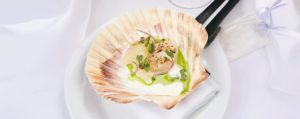 Fint anrettet kammusling på Restaurant Unico